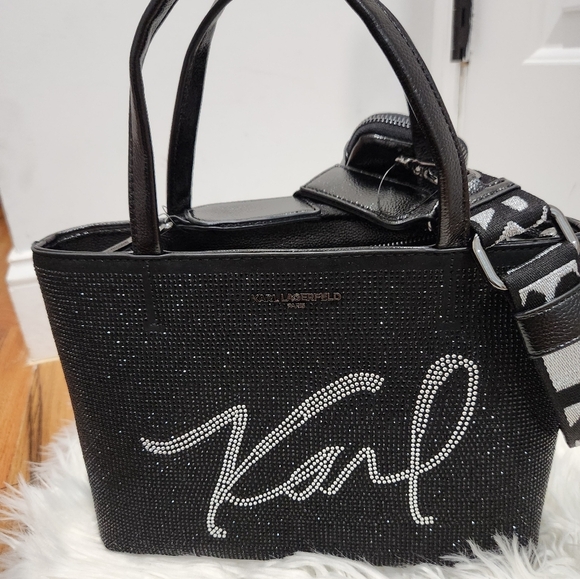 🖤🔹️Karl Lagerfeld🔹️ Beautiful Maybelle rhinestone Coin Pouch GLITTER satchel - Picture 12 of 14